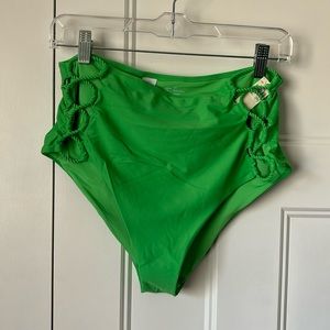Aerie Green Swim Bottoms Laced Sides New with Tags Size Large